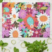 お洒落カラフル春の花フローラガーデン キッチンタオル (折り畳み)
