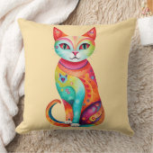 お洒落カラフル猫 クッション (ブランケット)