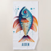 お洒落カラフル魚パーソナライズされた ビーチタオル (正面)