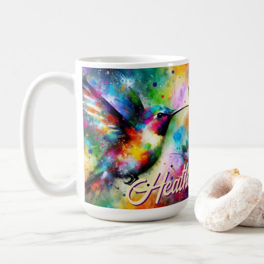 お洒落カラフル鳥パーソナライズされた コーヒーマグカップ (ドーナツ)