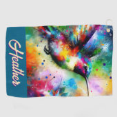 お洒落カラフル鳥パーソナライズされた ゴルフタオル (横)