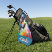 お洒落カラフル鳥パーソナライズされた ゴルフタオル (グリーン)