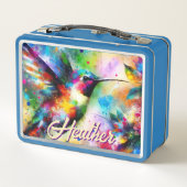 お洒落カラフル鳥パーソナライズされた メタルランチボックス (裏面)