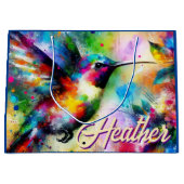 お洒落カラフル鳥パーソナライズされた ラージペーパーバッグ (正面)