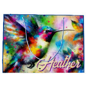 お洒落カラフル鳥パーソナライズされた ラージペーパーバッグ (裏面)