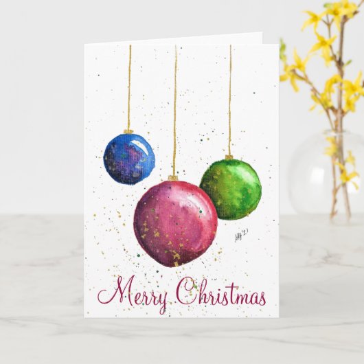 お洒落カラフルChristmas Bables カード (黄色い花)