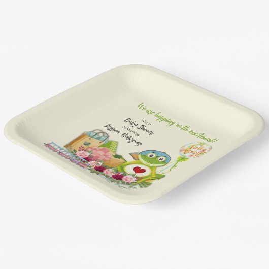 お洒落ガエル赤ん坊シャワーパーソナライズされた ペーパープレート (傾斜あり)