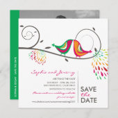 お洒落キスをするカラフル鳥の夏の写真 セーブザデート (正面/裏面)