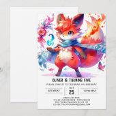 お洒落キツネ誕生日 招待状 (正面/裏面)