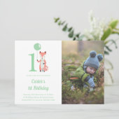 お洒落キツネ&バルーングリーン1stバースデーフォト 招待状 (スタンド正面)