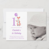 お洒落キツネ&バルーンパープル1stバースデーフォト 招待状 (正面)