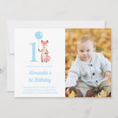 お洒落キツネ&バルーンブルー1stバースデーフォト 招待状 (正面)