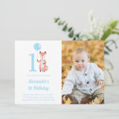 お洒落キツネ&バルーンブルー1stバースデーフォト 招待状 (スタンド正面)