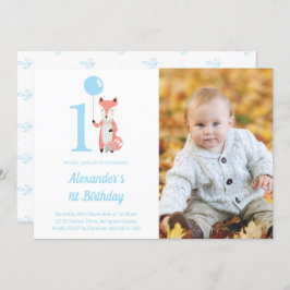 お洒落キツネ&バルーンブルー1stバースデーフォト 招待状