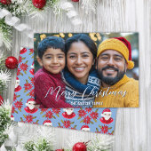 お洒落クラシックPoinsettia Santa写真クリスマス シーズンカード