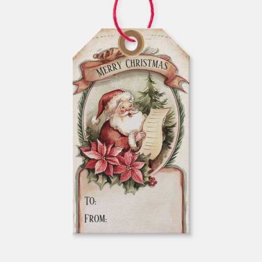 お洒落クリスマスからPoinsettia Santa ギフトタグ (正面)