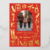 お洒落クリスマスかわいいカスタム写真金ゴールド 箔シーズンカード (正面)