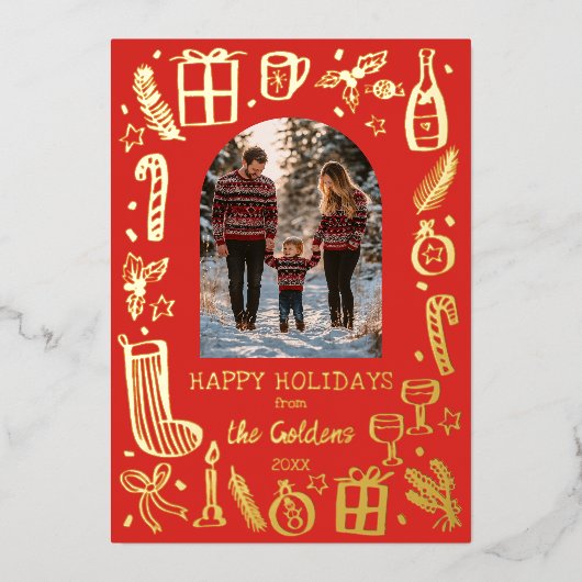 お洒落クリスマスかわいいカスタム写真金ゴールド 箔シーズンカード (正面)