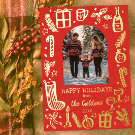 お洒落クリスマスかわいいカスタム写真金ゴールド 箔シーズンカード