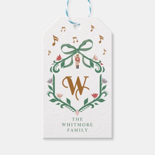 お洒落クリスマスくるみ割りモノグラムクレストボウ ギフトタグ (正面)