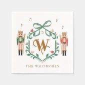 お洒落クリスマスくるみ割りモノグラムクレストボウ スタンダードカクテルナプキン (正面)