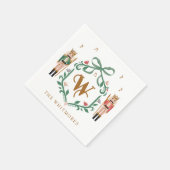 お洒落クリスマスくるみ割りモノグラムクレストボウ スタンダードカクテルナプキン (角)