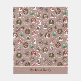お洒落クリスマスのクッキーパターン冬の家族 フリースブランケット