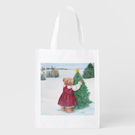 お洒落クリスマスのテディベア冬のワンダーランド エコバッグ