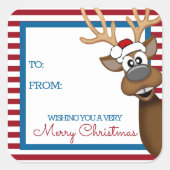 お洒落クリスマスのトナカイラベルシール スクエアシール (正面)