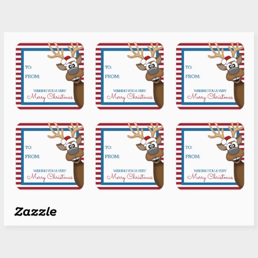 お洒落クリスマスのトナカイラベルシール スクエアシール (シート)