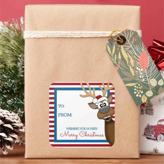 お洒落クリスマスのトナカイラベルシール スクエアシール (クリスマス)