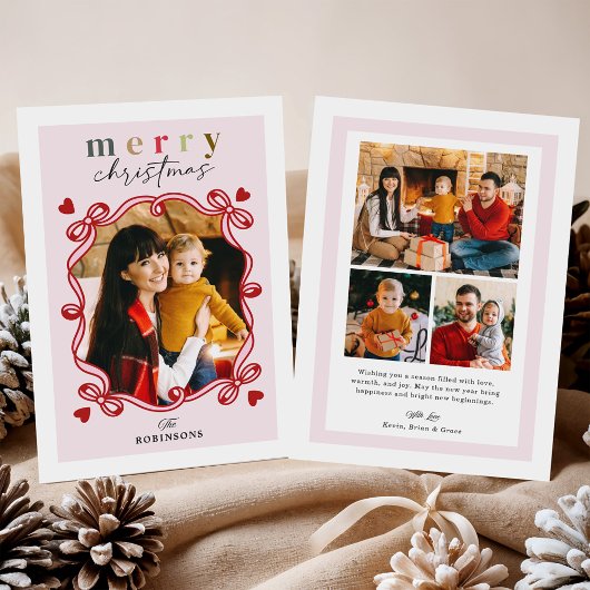 お洒落クリスマスの喜びとハート家族の写真 シーズンカード