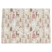 お洒落クリスマスの木とトナカイ ラージペーパーバッグ (正面)