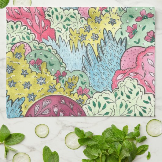 お洒落クリスマスの木と絵画鳩 キッチンタオル (折り畳み)