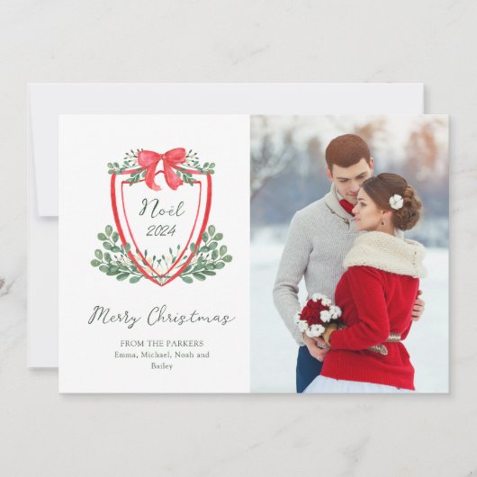お洒落クリスマスの紋章と写真 | ノエル シーズンカード (正面)