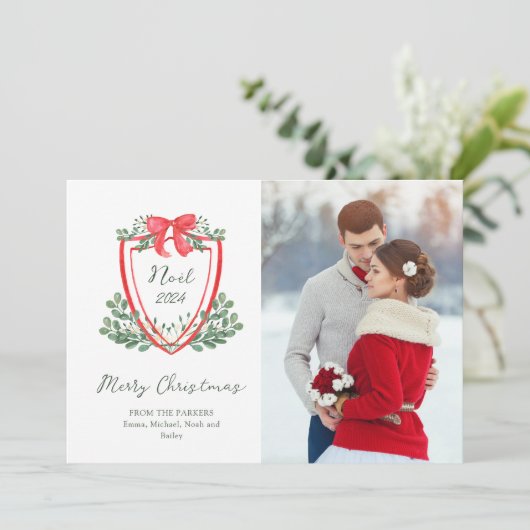 お洒落クリスマスの紋章と写真 | ノエル シーズンカード (スタンド正面)