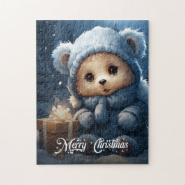 お洒落クリスマスの贈り物が入った可愛いテディベア ジグソーパズル