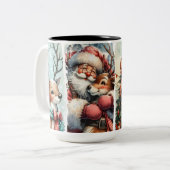 お洒落クリスマスアート – サンタ、トナカイ、ツリー ツートーンマグカップ (正面左)