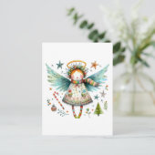 お洒落クリスマスエンジェルモダンフォークアートスタイル ポストカード (スタンド正面)