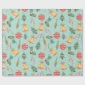 お洒落クリスマスオーナメントと休日アイコン ラッピングペーパー (フラット)