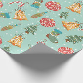 お洒落クリスマスオーナメントと休日アイコン ラッピングペーパー (角)