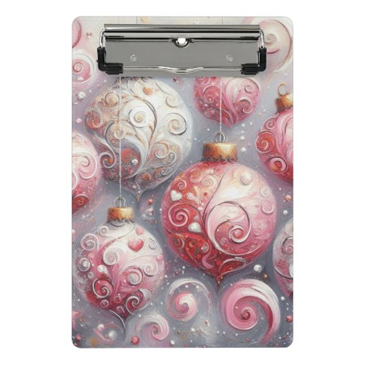 お洒落クリスマスオーナメントピンク白 ミニクリップボード (正面)