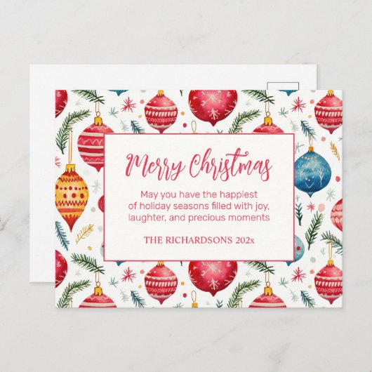 お洒落クリスマスオーナメントヴィンテージ シーズンポストカード (正面/裏面)