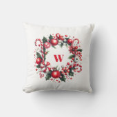 お洒落クリスマスキャンディリースモノグラムデコール クッション (正面)