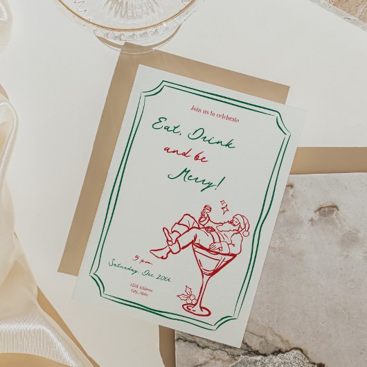 お洒落クリスマスサンタマルティーニ招待状 招待状