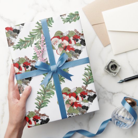 お洒落クリスマスサンタ&バニーウサギかわいいペット ラッピングペーパー (ギフト)
