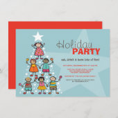お洒落クリスマスツリーかわいいキッズホリデーパーティー 招待状 (正面/裏面)