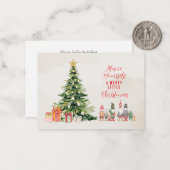 お洒落クリスマスツリーと小妖精や小人クリスマスカード ノートカード (正面/裏面インサイチュ)