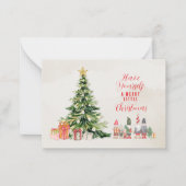 お洒落クリスマスツリーと小妖精や小人クリスマスカード ノートカード (正面)