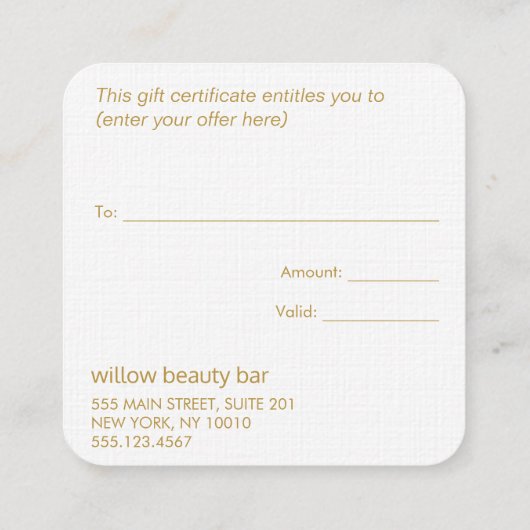 お洒落クリスマスツリーのホリデーギフト証明書 割引カード (裏面)